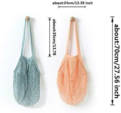JM-capricorns 4 Pack Portable Reusable Grocery Bags Fruit and Vegetable Bag Washable Cotton Mesh String Organic Organizer Shopping Handbag Long Handle Net Tote (blue,Black,Beige,Orange)