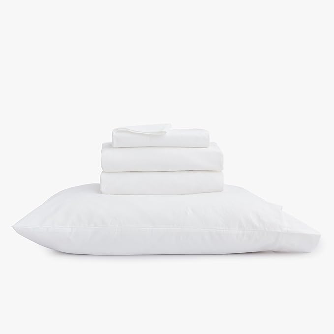 BESTOUCH Sheet Set 100% Washed Cotton Linen Feel Super Soft Comfortable Chic Lightweight 4 Pcs Home Bedding Set Solid Bright White Queen