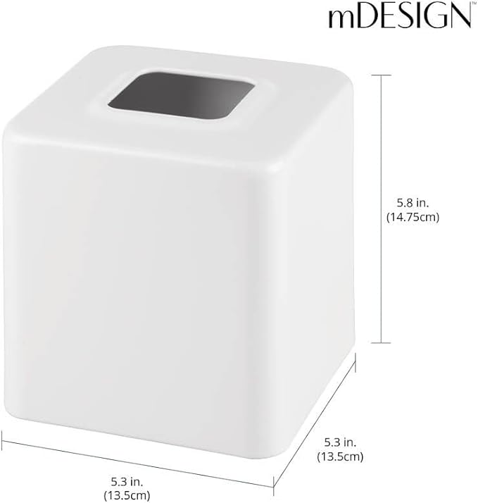mDesign Metal Square Tissue Box Cover, Modern Facial Paper Holder - Accessories for Bathroom Vanity Countertop, Bedroom Dresser, Night Stand, Desk, Office, End Table - Unity Collection, 2 Pack - White