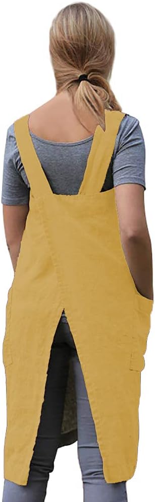 Women's Practical Cross Back Pinafore Apron with Large Pockets Home Kitchen,Restaurant,Coffee house,Cooking Gardening Works