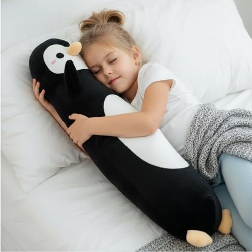 Somao Penguin Plush Pillow - 23.6 Inch Long Stuffed Animal, Ultra Soft Cuddle Pillow for Kids & Adults, Huggable Penguin Toy Gift for Birthday, Christmas, Valentine's Day (Black)