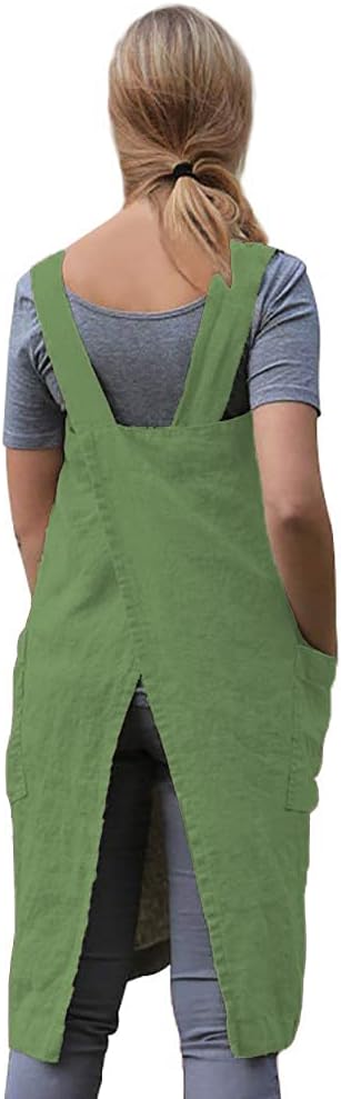 Women's Practical Cross Back Pinafore Apron with Large Pockets Home Kitchen,Restaurant,Coffee house,Cooking Gardening Works
