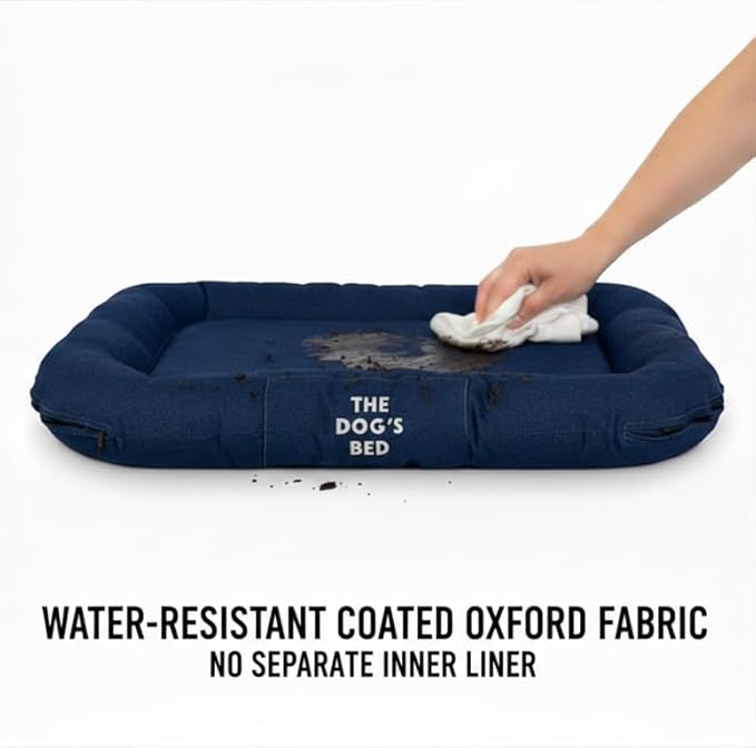The Dog’s Bed Utility Waterproof Dog Bed, Large, Blue Denim – Durable Outdoor Denim Fabric, Tough YKK Zippers, Washable Removable Reversible Cover, for Home Car Crate Kennel & Yard
