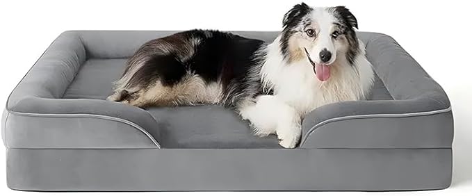 Optimized Orthopedic Dog Bed for Medium Dogs, 30" x 20" Memory Foam Pet Bed with Removable Washable Cover, Waterproof & Non-Slip Sofa Bed for Joint Support, Grey
