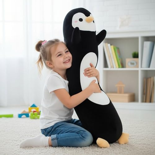 Somao Penguin Plush Pillow - 43.3 Inch Long Stuffed Animal, Ultra Soft Cuddle Pillow for Kids & Adults, Huggable Penguin Toy Gift for Birthday, Christmas, Valentine's Day (Black)