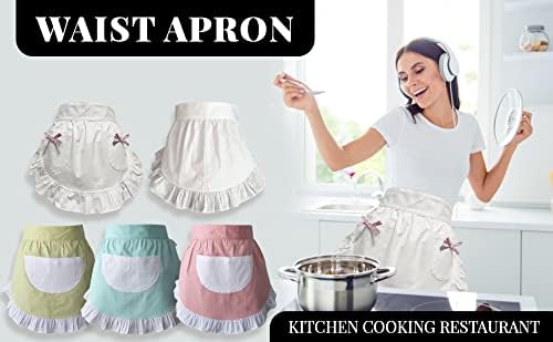 CRB Fashion Waist Apron Kitchen Cooking Restaurant Cotton Bistro Half Aprons with Pockets For Woman