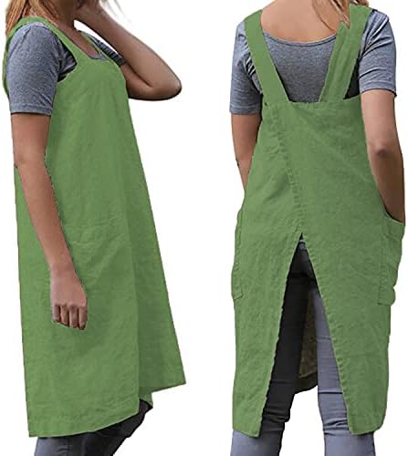 Women's Practical Cross Back Pinafore Apron with Large Pockets Home Kitchen,Restaurant,Coffee house,Cooking Gardening Works