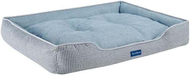 Sam's Pets Arlo Orthopedic Blue Plaid Dog Bed with Soft Fabric, Easy Cleaning, Non-Slip Grip, Modern Design, Large