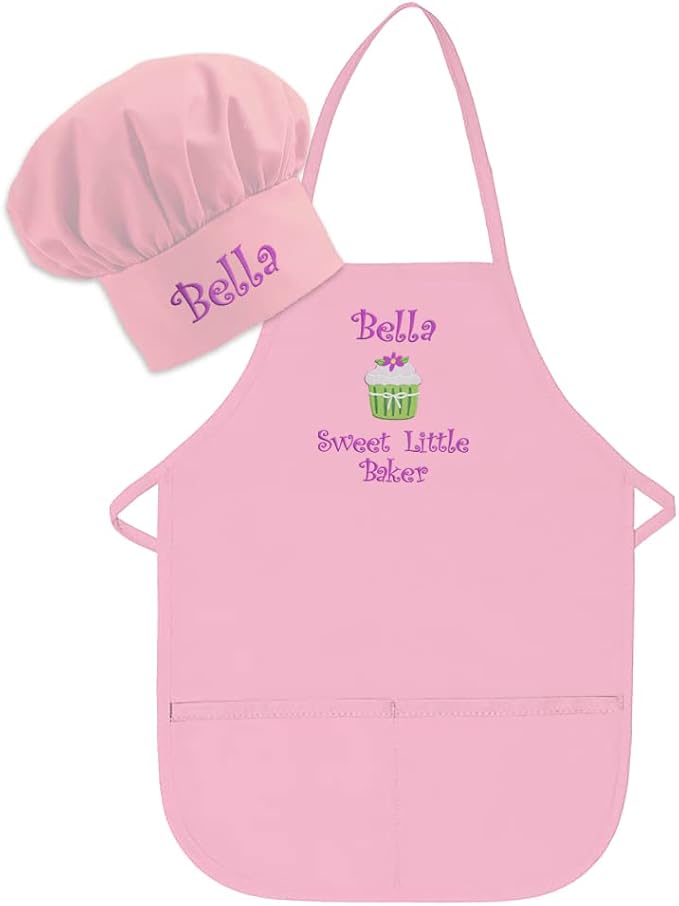 Made in the USA Personalized Embroidered Premium Child Apron and Chef Hat for Kids Girls Boys Fun in the Kitchen Gift