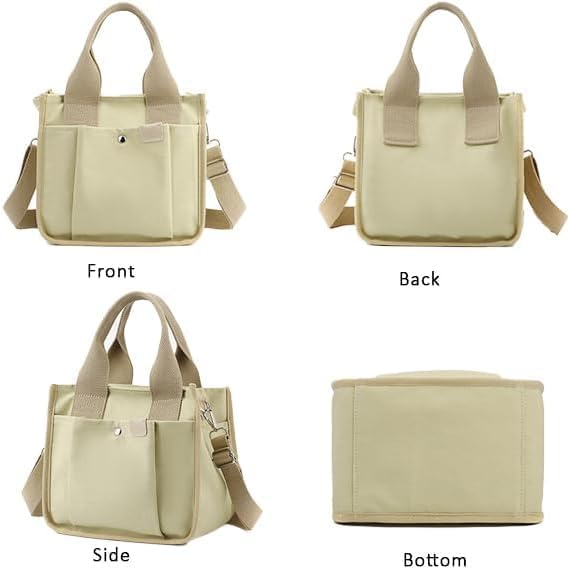 Small Canvas Tote Bag with Zipper, Canvas Multi-Pocket Crossbody Bag Purse Top Handle Satchel Handbags