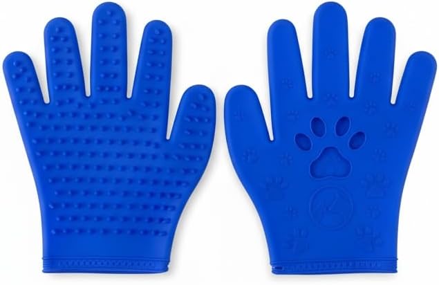 2 Pairs Pet Grooming & Hair Removal Gloves for Dogs & Cats, Electrostatic Silicone Mitts with Soft Bristles, Enhanced 5-Finger Design for Pet Massage, Deshedding & Coat Care, Easy to Use & Clean(Blue)