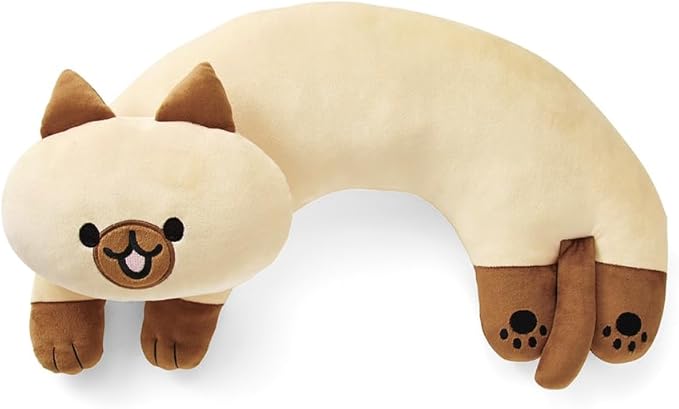 Furvana U-Shaped Cat Plush Pillow, Cute Plushies, 20" - Ultrasoft Cat Stuffed Animal, Birtday Gift (Brown)