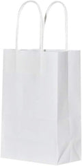 bagmad 100 Pack Sturdy Small White Kraft Paper Bags with Handles Bulk, Gift Bags 5.25x3.25x8 Inch, Craft Grocery Shopping Retail Party Favors Wedding Business Sacks (White, 100pcs)