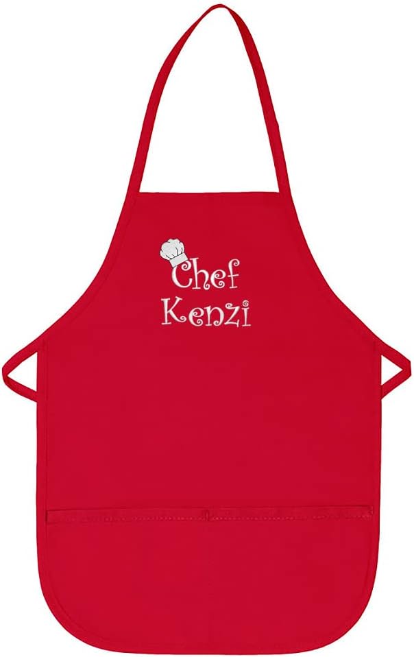 Made in the USA Chef Any Name Child Personalized Embroidered Premium Child Apron for Kids Girls Boys Fun in the Kitchen Gift Red Regular