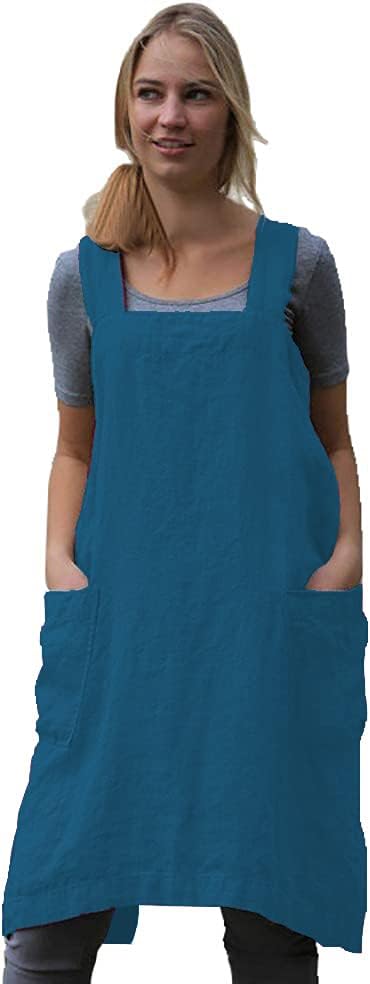 Women's Practical Cross Back Pinafore Apron with Large Pockets Home Kitchen,Restaurant,Coffee house,Cooking Gardening Works