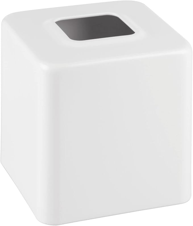 mDesign Metal Square Tissue Box Cover, Modern Facial Paper Holder - Accessories for Bathroom Vanity Countertop, Bedroom Dresser, Night Stand, Desk, Office, End Table - Unity Collection, 2 Pack - White