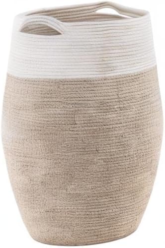 Cotton Rope Laundry Hamper by YOUDENOVA, 105L - Woven Collapsible Basket Clothes Storage for Blankets, Room Organizing, Bedroom Storage, – Brown & White