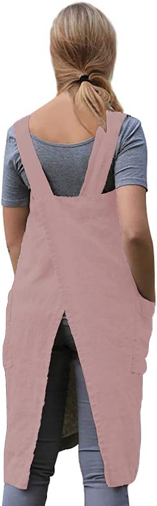 Women's Practical Cross Back Pinafore Apron with Large Pockets Home Kitchen,Restaurant,Coffee house,Cooking Gardening Works