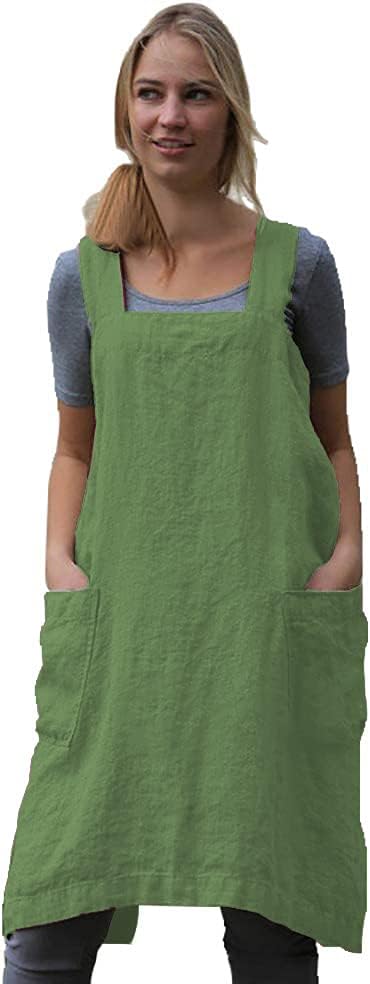 Women's Practical Cross Back Pinafore Apron with Large Pockets Home Kitchen,Restaurant,Coffee house,Cooking Gardening Works