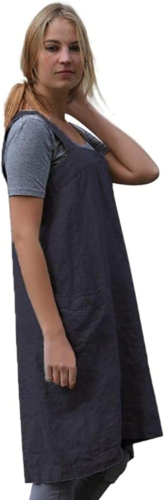 Women's Practical Cross Back Pinafore Apron with Large Pockets Home Kitchen,Restaurant,Coffee house,Cooking Gardening Works