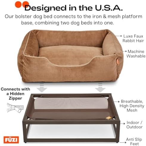 FUZI Elevated Dog Bed Small with Extra Cover, Luxury Raised Pet Bed, Removable and Machine Washable Cover, Indoor/Outdoor Orthopedic, Small 25.1x16.75x18 Soft White and Black Base