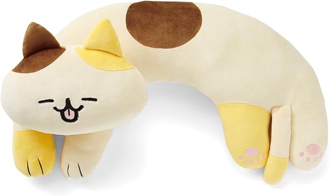 Furvana U-Shaped Cat Plush Pillow, Cute Plushies, 20" - Ultrasoft Cat Stuffed Animal, Birtday Gift (Bicolor)