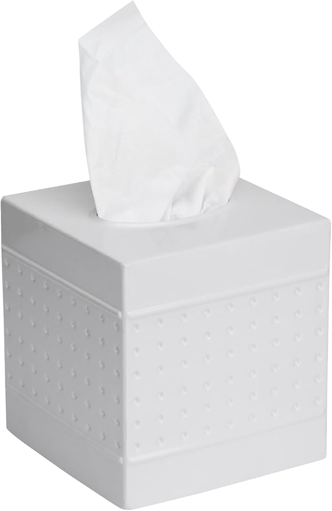 DSNMYO Industrial Style Tissue Box Cover with Bamboo Lid, Tissue Holder, Square Box Covers,for bedrooms, Offices, bathrooms, Living Rooms etc.(White)