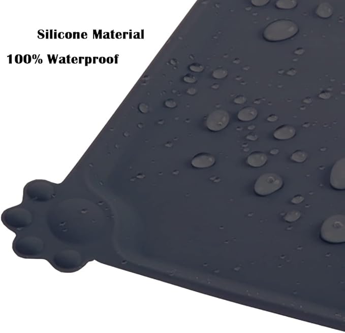 Silicone Pet Feeding Mat, Waterproof Dog Cat Bowl Mat, Raised Edges to Prevent Spills, Easy Clean Nonslip Dogs and Cats Placemat Tray to Stop Food and Water Bowl Messes on Floor (Black)