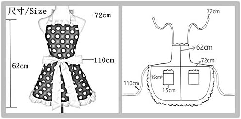 Hyzrz Cute Apron Retro Black Polka Dot Retro Ruffle Side Vintage Cooking Aprons with Pockets for Women Girls (Side Yellow)
