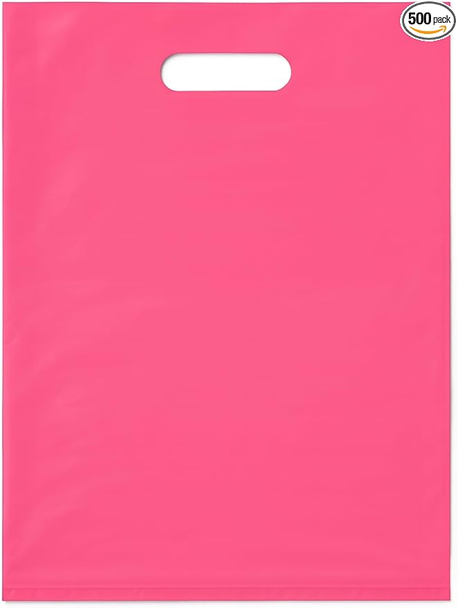 LDPE Die Cut Merchandies Bags - 500 Bags - 12"x15" - 1.5 mil - Pink - 1215DCPINK - AssurePak