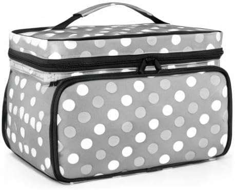 LUXJA Medicine Bag with 2 Detachable Clear Pouches, Pill Bottle Organizer with Detachable Dividers (Suitable for Home or Travel Use), Gray Dots