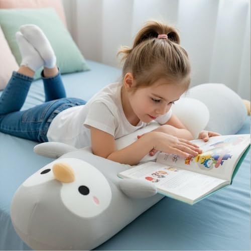 Somao Penguin Plush Pillow - 23.6 Inch Long Stuffed Animal, Ultra Soft Cuddle Pillow for Kids & Adults, Huggable Penguin Toy Gift for Birthday, Christmas, Valentine's Day (Gray)