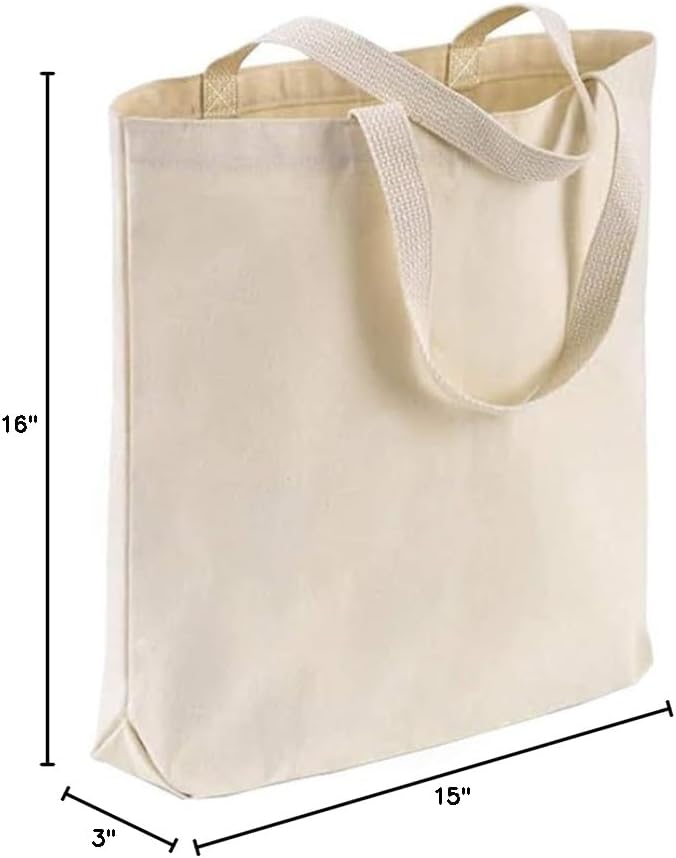 Wholesale Canvas Tote Bags, 15"W x 16"H x 3"G, Cotton Reusable Grocery Shopping Bags, Blank, DIY Painting Printing Embroidery