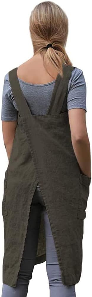 Women's Practical Cross Back Pinafore Apron with Large Pockets Home Kitchen,Restaurant,Coffee house,Cooking Gardening Works