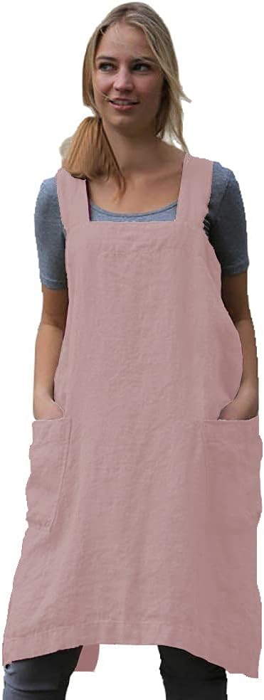 Women's Practical Cross Back Pinafore Apron with Large Pockets Home Kitchen,Restaurant,Coffee house,Cooking Gardening Works