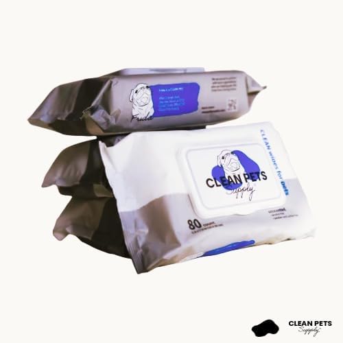 Clean Pets Supply Unscented Pet Cleaning Wipes 80 Count No frangrance, Grooming Wipes for Dogs and Cats