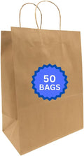 ASSUREPAK DIY Grocery Paper Bags - 50 Bags -12"x9"x16" - 74LB (110 GSM strong) Twisted Handle - Kraft/Natural - Recyclable Food & Supermarket Bags for Decorating & Branding