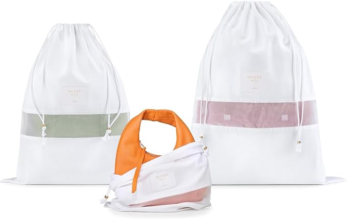 Hayden Hill Luxury Organic Cotton Dust Bags For Handbags - 3 Pack Mixed Sizes - Purse Storage, Shoe Bags and Handbag Protectors For Closet - Certified Carbon Neutral
