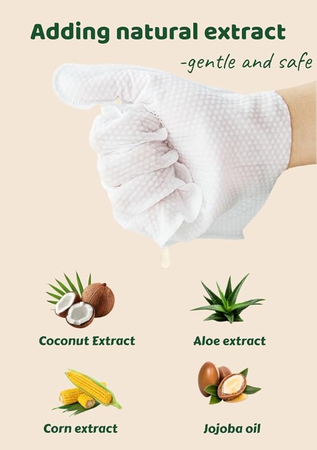 QingYa 10-Pack Pet Cleaning Glove Wipes with Lid | Extra Thick Dog & Cat Grooming Gloves | Rinse-Free Bath Wipes with Coconut, Aloe, Corn & Jojoba for Odor Control & Daily Care