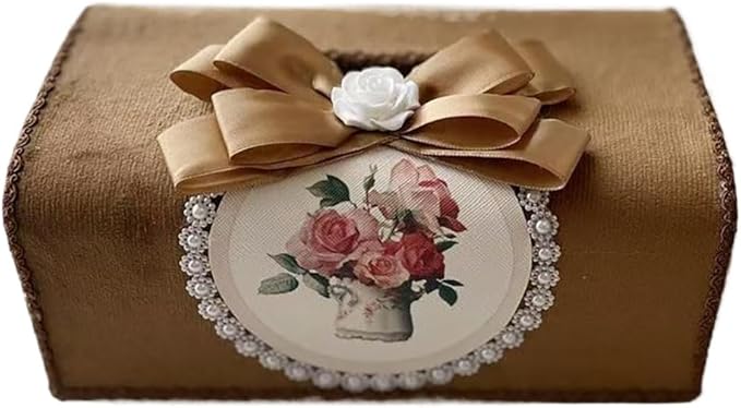 Tissue Cover Holder Fabric Art Cute Tissue Box Cover Dispenser Napkin Organizer for Bathroom Bedroom Office and Car (B - Coffee Color)