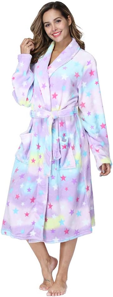 RONGTAI Womens Bathrobe Ladies Fleece Plush Warm Long Robes Fleece Nightgown Sleepwear