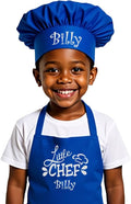 Made in the USA Personalized Embroidered Premium Child Apron and Chef Hat for Kids Girls Boys Fun in the Kitchen Gift (Little Chef, Long with hat)