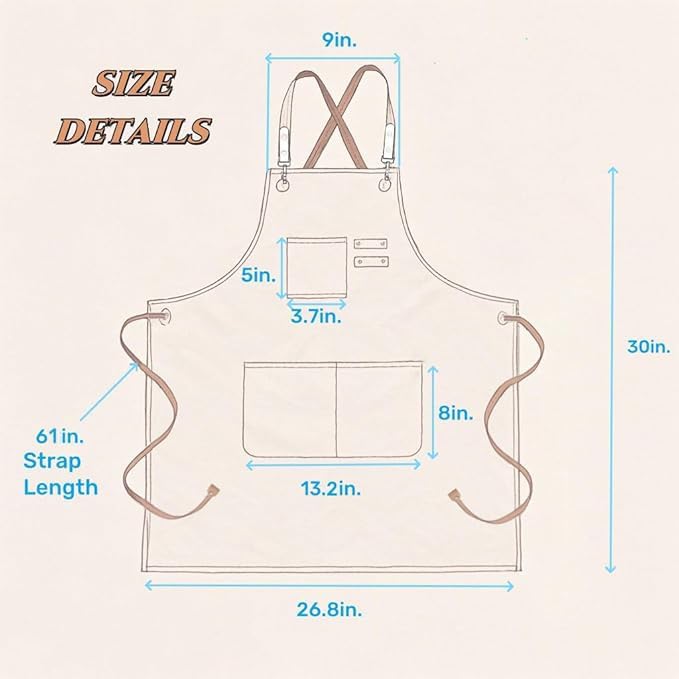 Canvas Work Apron for Men Women with 3 Pockets Heavy Duty Crossback Kitchen Chef Aprons for Cooking Grilling Barista