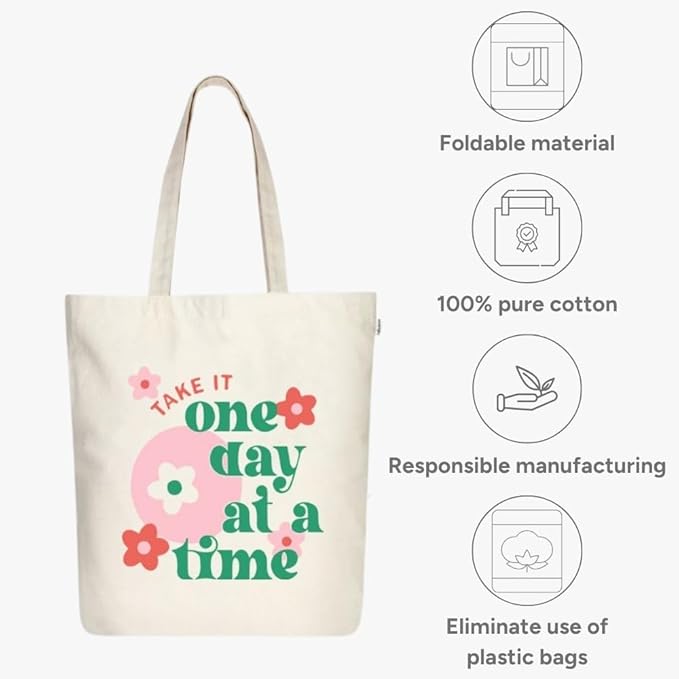 Ecoright Tote Bag for Women with Zipper, Small Tote Bag, Canvas Bag, Reusable Cotton Bag for Beach, Grocery, School & Work