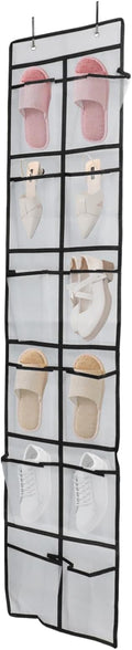 Auvotuis Over the Door Shoe Organizer, 12 Mesh Pockets Hanging Shoe Organizer with 4 Metal Hooks (White)