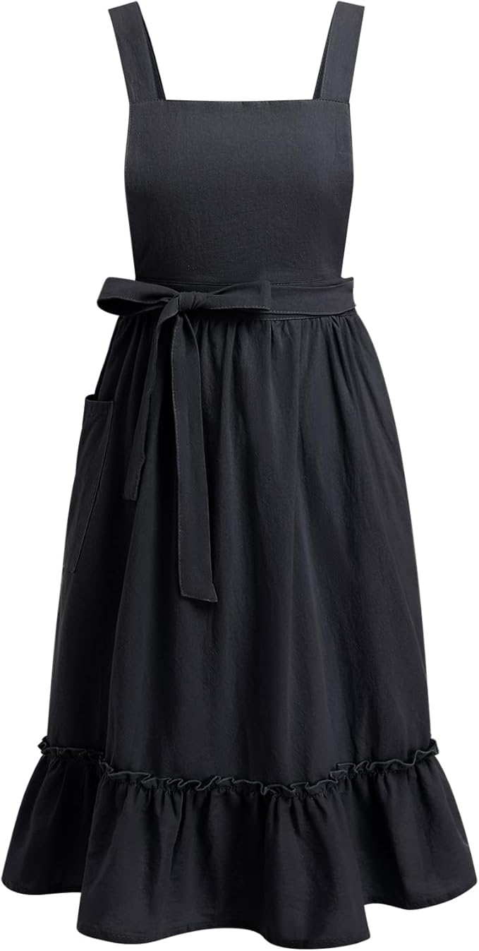 ODIZLI Frill Apron for Women Cotton Cross Back Vintage Ruffle Apron for Garden Cooking Aprons