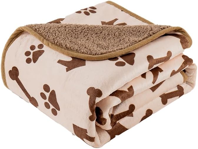 CAPT.SNOOZE Waterproof Dog Blankets Pet Blanket 50"x60", Soft Fluffy Sofa Car Bed Protector, Reversible Sherpa Fleece Dog Blanket for for Small Medium Large Dogs Cats (Beige-House)