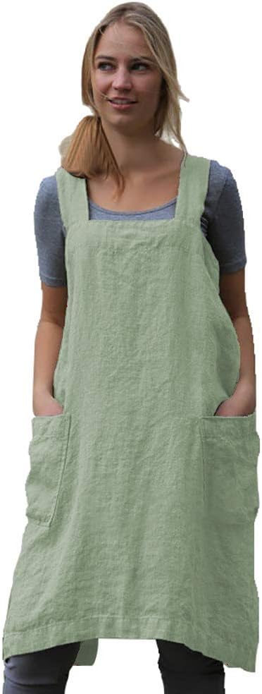 Women's Practical Cross Back Pinafore Apron with Large Pockets Home Kitchen,Restaurant,Coffee house,Cooking Gardening Works