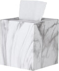 HOUSE DIARY Metal Square Tissue Box lid, Modern Facial Tissue Holder for Bathroom Vanity Tops, Bedroom Dressers, Nightstands, Desks, Offices (Marble White)