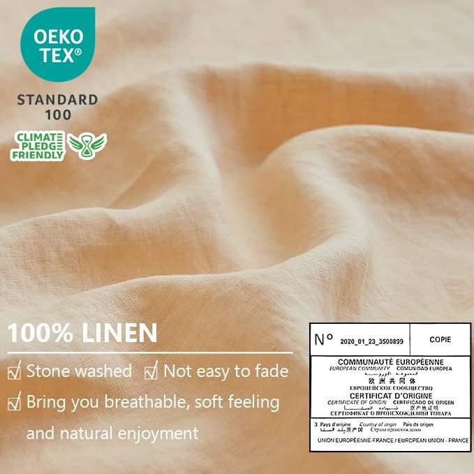Simple&Opulence Washed Linen Bed Sheet Set Basic Style 4 Pieces (1 Flat Sheet & 1 Fitted Sheet & 2 Pillowcases) 100% Natural French Flax Soft Breathable Farmhouse Bedding (Queen, Sand)